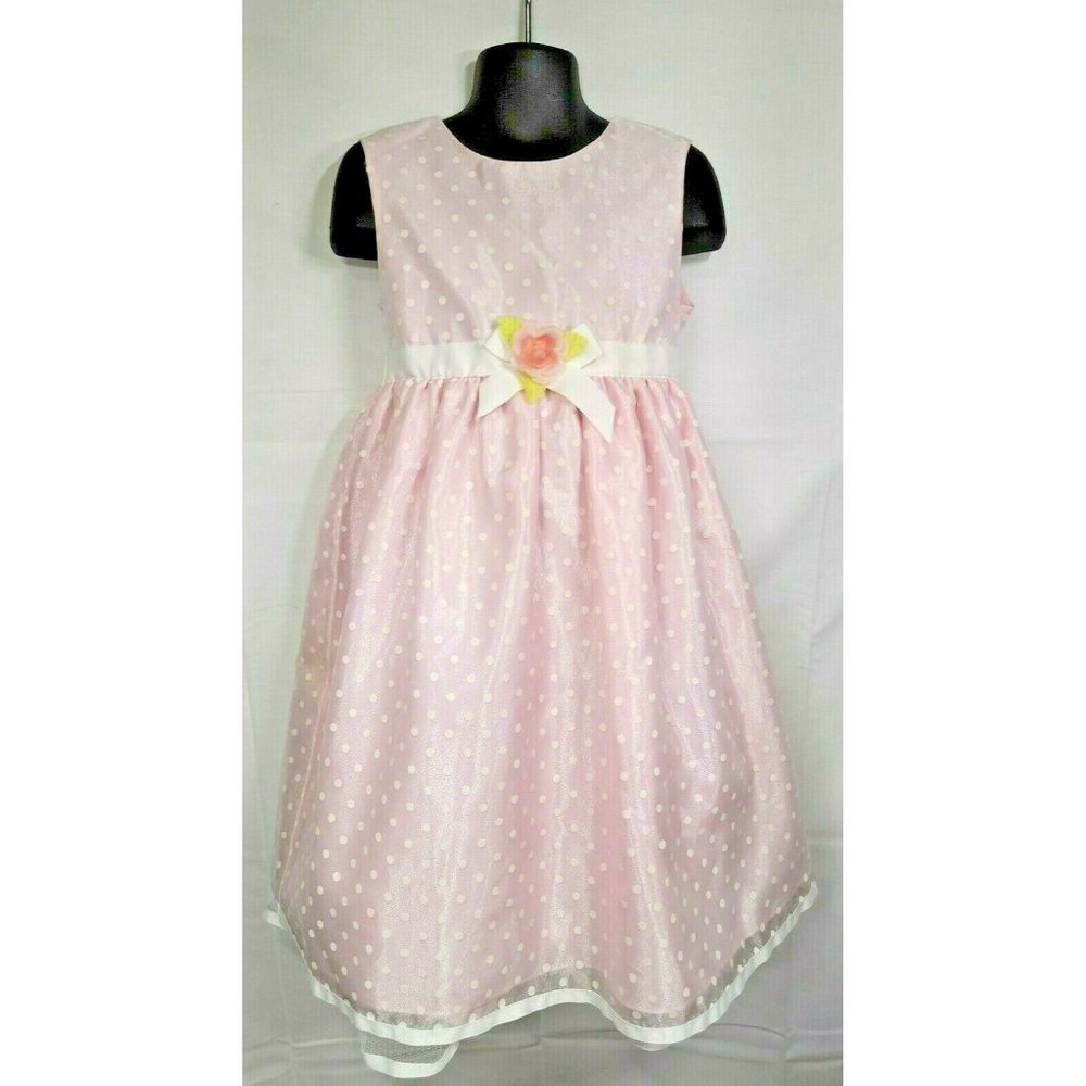 BROOKE LINDSAY Girls Pink/White Polka Dot Dress Size 6